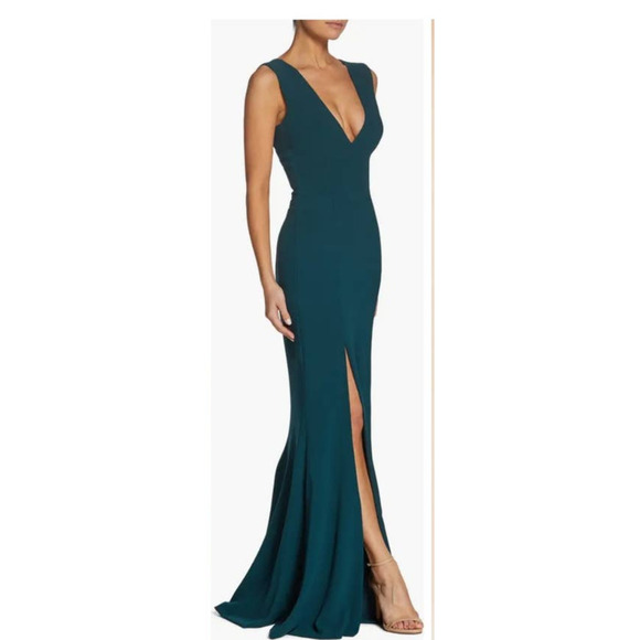 Dress the Population Sandra Plunge Crepe Trumpet Gown Sz XS in Pine Green Formal - Picture 8 of 8